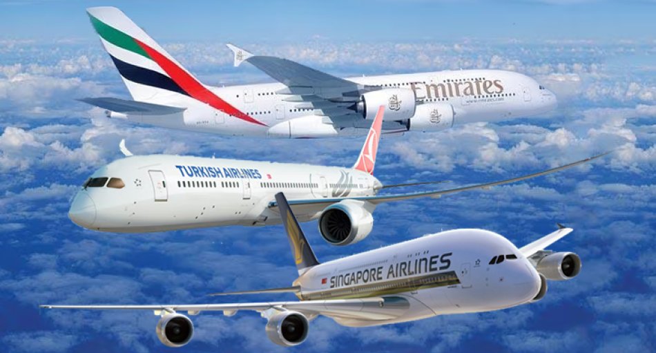 Emirates, Turkish Airlines, Singapore Airlines