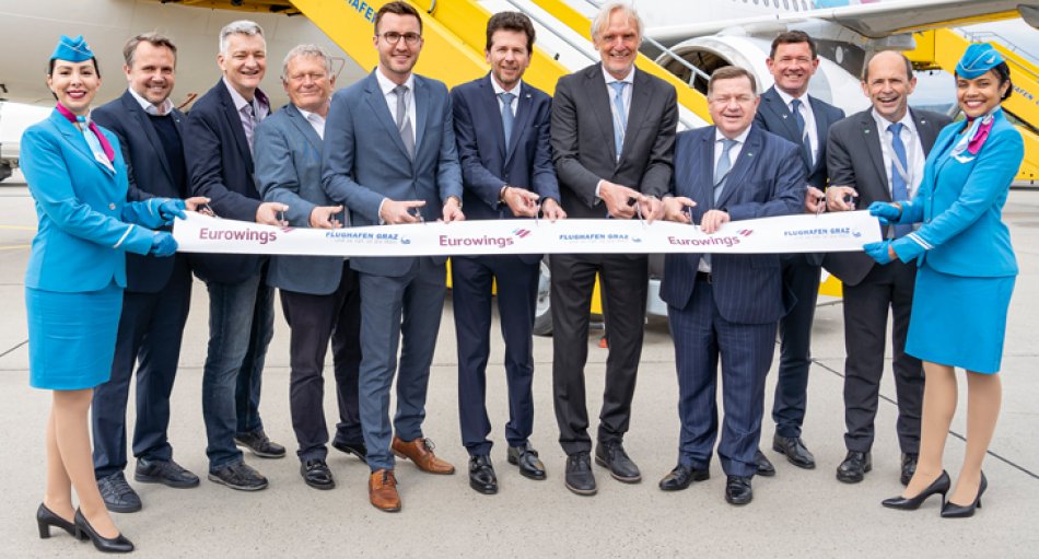 Ein Airbus A319 der Eurowings Flotte ist ab sofort am Flughafen Graz stationiert.