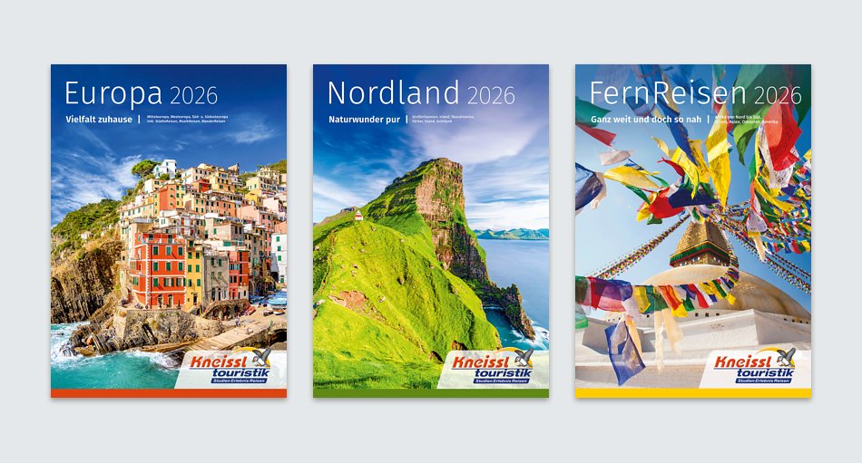 Die drei Hauptkataloge von Kneissl Touristik für 2026