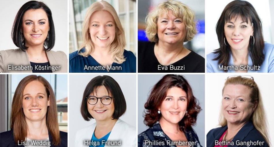 Von links oben nach rechts unten: Elisabeth Köstinger, Annette Mann, Eva Buzzi, Martha Schultz, Lisa Weddig, Helga Freund, Phillies Ramberger, Bettina Ganghofer