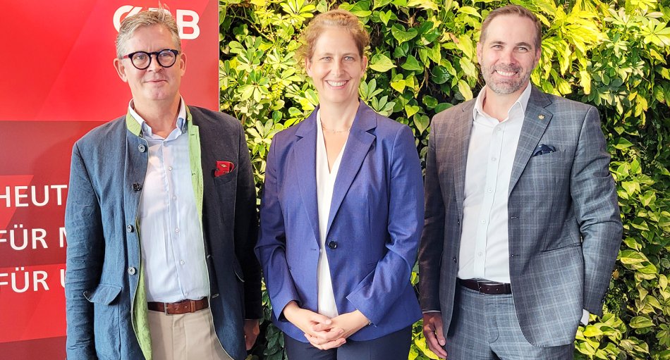 Urs Weber, Sabine Stock und Martin Nydegger bei der Presse­konferenz zum Thema „Swisstainable“