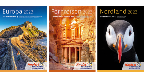 Kneissl Touristik-Kataloge: Europa 2023, Fernreisen 2023, Nordland 2023