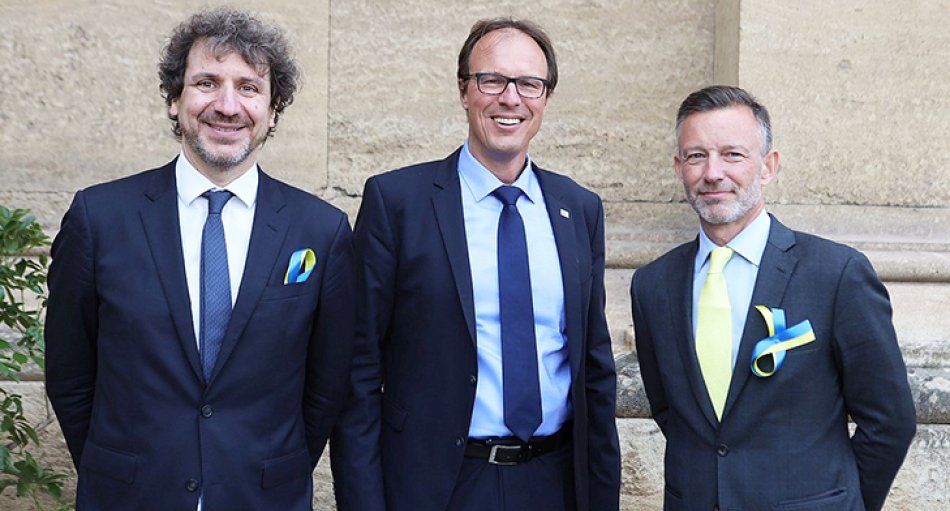 Andrea Andorno (CEO Flughafen Turin), Marco Pernetta (Geschäftsführer Flughafen Innsbruck) & Olivier Jankovec (Generaldirektor ACI Europe)