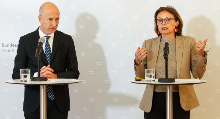 Arbeits- und Wirtschaftsminister Martin Kocher sowie Tourismus-Staatssekretärin Susanne Kraus-Winkler